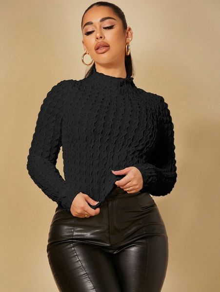 

textured mock neck r4pe#, White