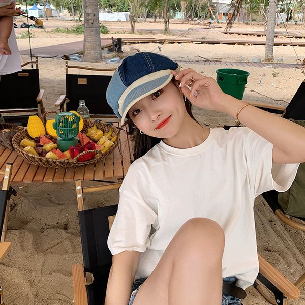 

splicing cowboy octagonal academy style thin cloud painter lazy wind children's hat spring and summer girl, Blue;gray