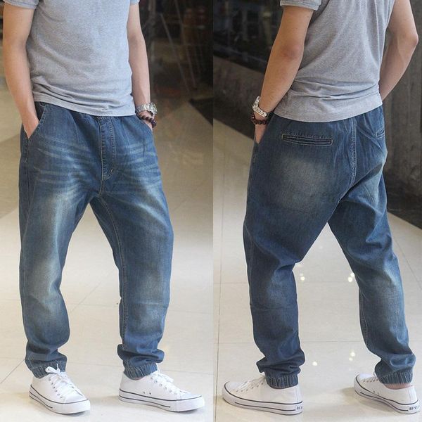 

men's jeans hip-hop waistband loose plus size elastic waist skateboard, Blue