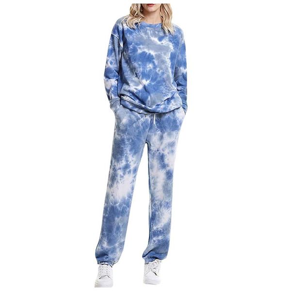 

running sets fashion women's long sleeve tie dye printed zipper hoodie tracksuits pullover loose joggers sweatpants sets#g4, Black;blue