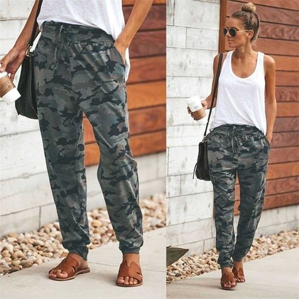 Ankunft Frauen Cargo Hosen Stretch Taille Militär Armee Camouflage Camo Hosen Weibliche Casual Taschen Bleistift 211115