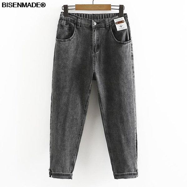 

plus size pants women clothing jeans 2021 autumn loose high waist vintage stretch denim black grey harem 832