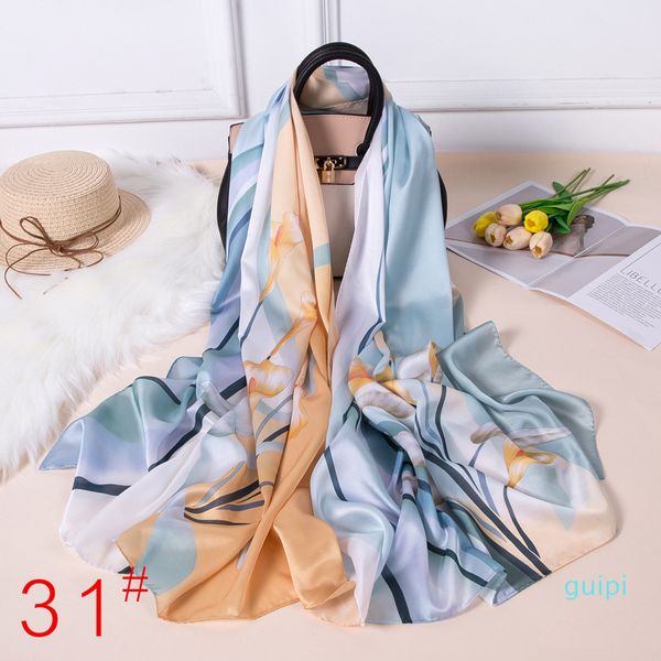 

new fashion popular four seasons silk 185 * 85com long scarf ladies scarf shawl degree travel vacation sunscreen beach towel, Blue;gray
