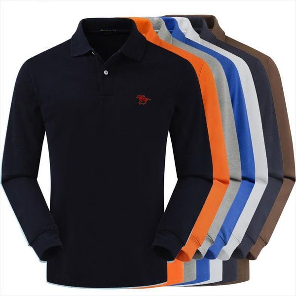 

shirt business casual cotton horse men polo logo male tees autumn long sleeve turn down collar plus size, White;black