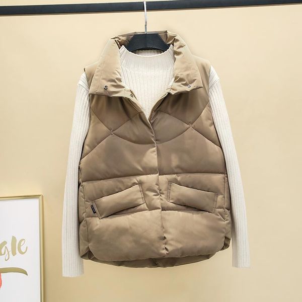 

women's vests autumn winter vest coat women 2021 loose mandarin collar short waistcoat female snow wear soild sleeveless jacket parka o, Black;white