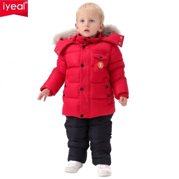 IYEAL Russland Winter Kinder Kleidung Set für Kleinkind Jungen Daunen Baumwolle Mantel + Overall Winddicht Ski Anzug Kinder Baby Kleidung 211203
