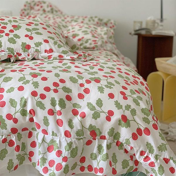 

fairyfair pastiral strawberry red green bedding set,cotton twin full  king home textile bed sheet pillow case quilt cover sets
