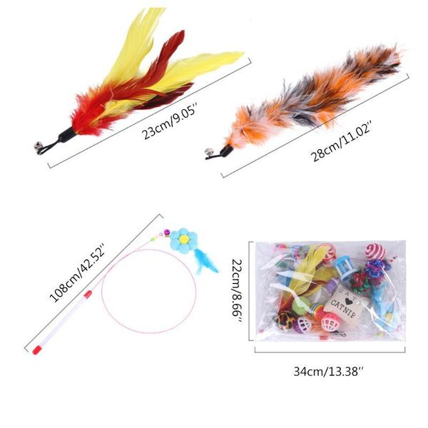 

cat toys 20pcs feather interactive kitten teaser wand sisal balls fluffy mice 27re