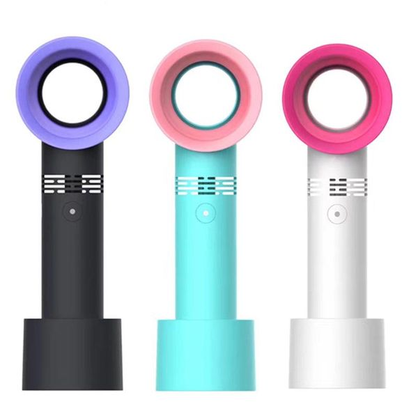 

electric fans usb rechargeable portable bladeless fan handheld mini cooler no leaf handy with 3 speed level led indicator