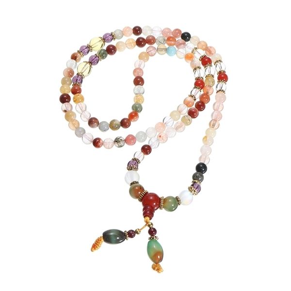 

natural colorful crystal quartz beads buddhist bracelet necklace 108pcs prayer bead mala bracelet/necklace for women girl-a, Golden;silver