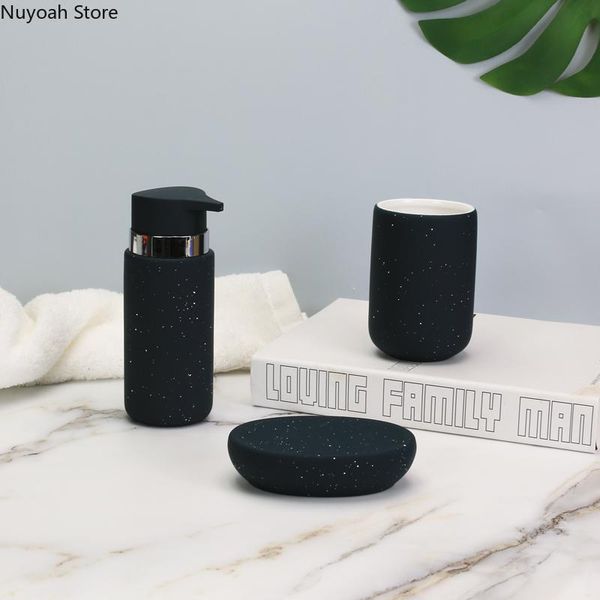 

nordic minimalist ceramic bathroom decoration accessories mouthwash cup press bottle household supplies toiletry set bath accessory