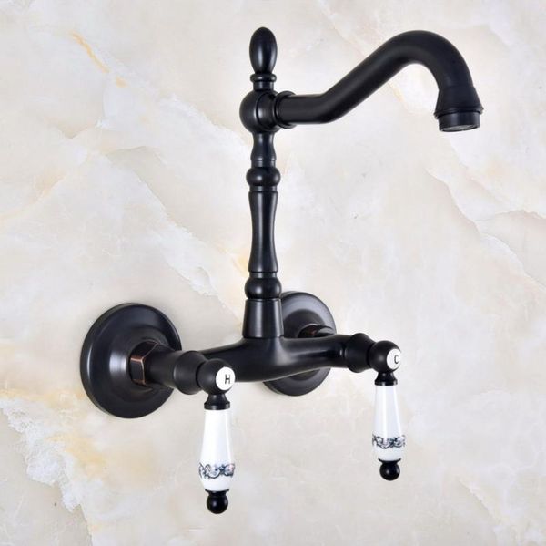 

bathroom sink faucets black oil rubbed bronze kitchen faucet mixer tap swivel spout wall mounted double handles mnf832
