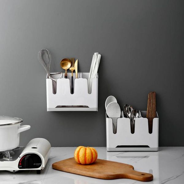 

storage bottles & jars 3 grids removable chopsticks rack kitchen tableware spoon fork box with draining tray