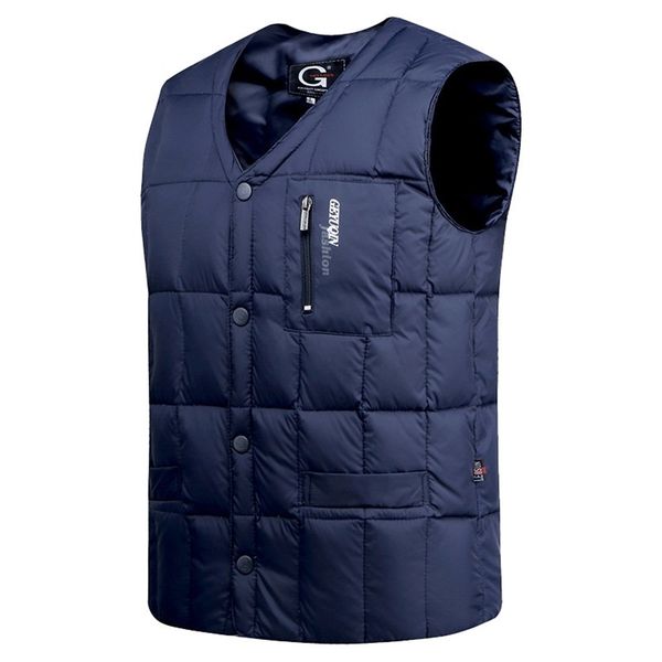 

white duck down jacket vest men autumn winter warm sleeveless v-neck button lightweight waistcoat fashion casual male 210907, Black