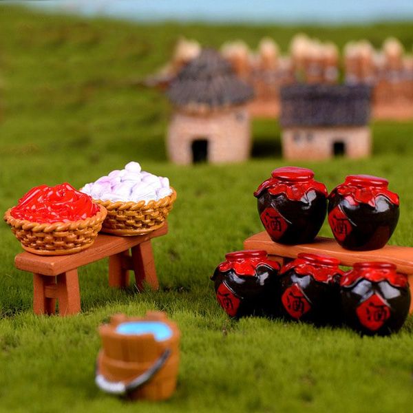 

decorative objects & figurines pastoral style micro landscape accessories wine bowl jar haystack wooden bucket chili garlic bamboo basket ga