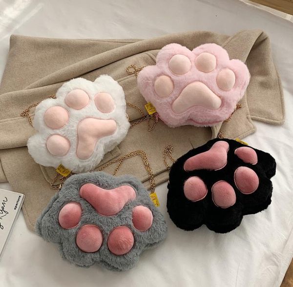 

cartoon three-dimensional cat's claw plush bag female cute chain messenger mini doll single shoulder lady bags