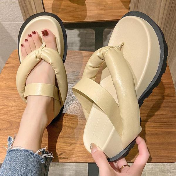 

british style retro flip-flops women slippers 2021 summer thick-soled paltform sandals beach shoes woman wedges sandalias slides, Black