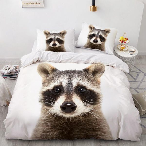 

bedding sets 2/3 pieces raccoon set cartoon animals duvet cover single double king bed quilt for kids adults