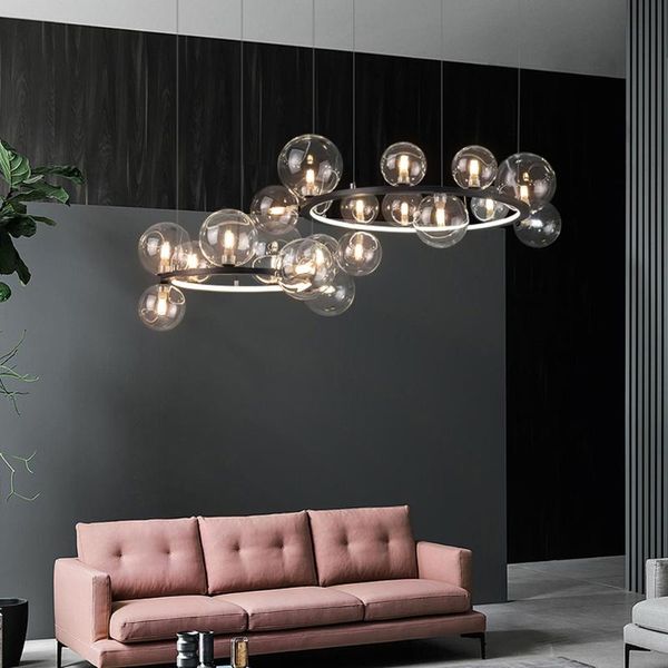 

art deco glass bubbles round black silver chandelier lighting suspension luminaire lampen for dinning room chandeliers