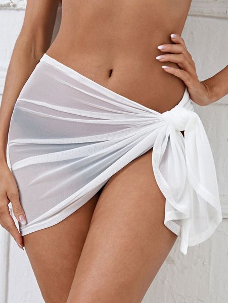 

sheer wrap knot cover up skirt without bikini 50kv#, White;black