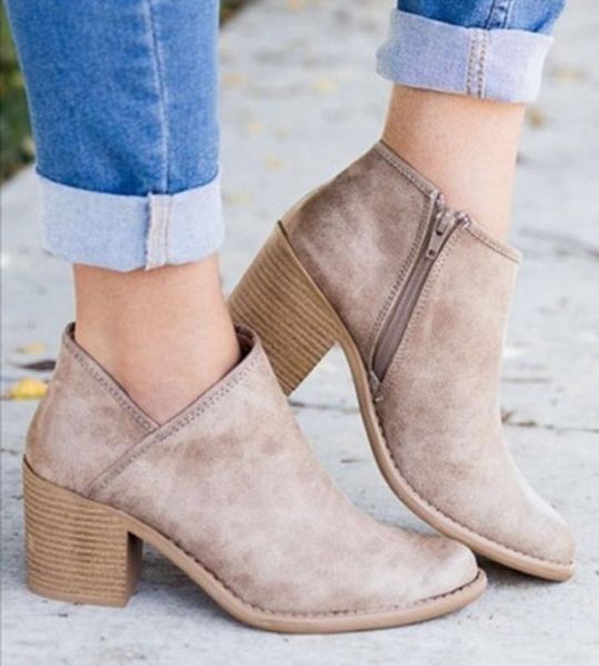 

boots summer women chic retro high heel ankle booties casual block mid plus size 43, Black