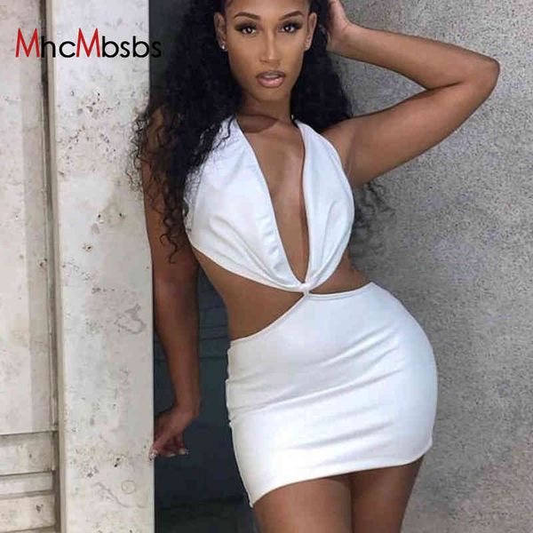 

deep v-neck dresses pu halter sleeveless backless lace up hollow out dress summer women party bag hip robe outfits 210517, Black;gray