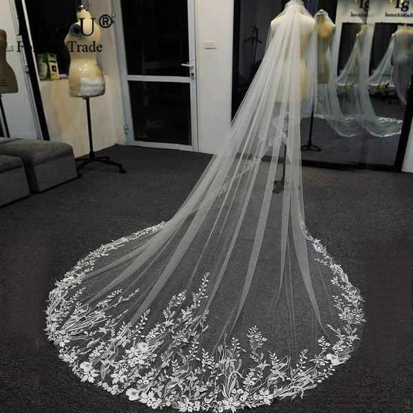 

bridal veils 1 layer vintage veil cathedral length tulle long luxury lace wedding for bride accessories with comb, Black