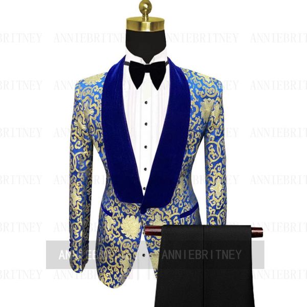 

men's suits & blazers 2021latest royal blue velvet printed flower formal wedding suit slim fit mentuxedo business dinner jacket tailore, White;black