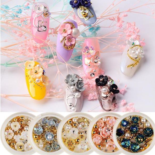 

nail art decorations 1 box fashion diy 3d rhinestones women colorful rose shell beads flower decoration jewelry gems mix, Silver;gold