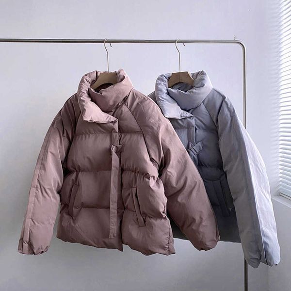 

winter leisure long sleeve cotton padded jacket women korean oversize student short thick bread coat puffer female 210607, Black