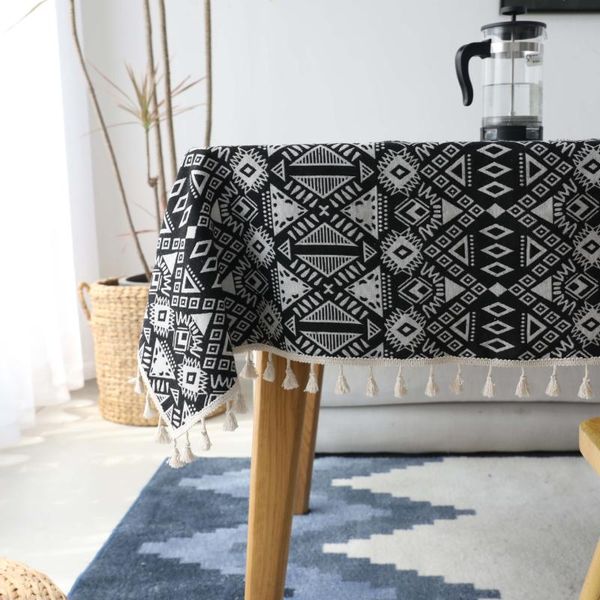 

dinner tablecloth rectangular cotton linen geometric print table cloth for home tea cover wedding with tassels