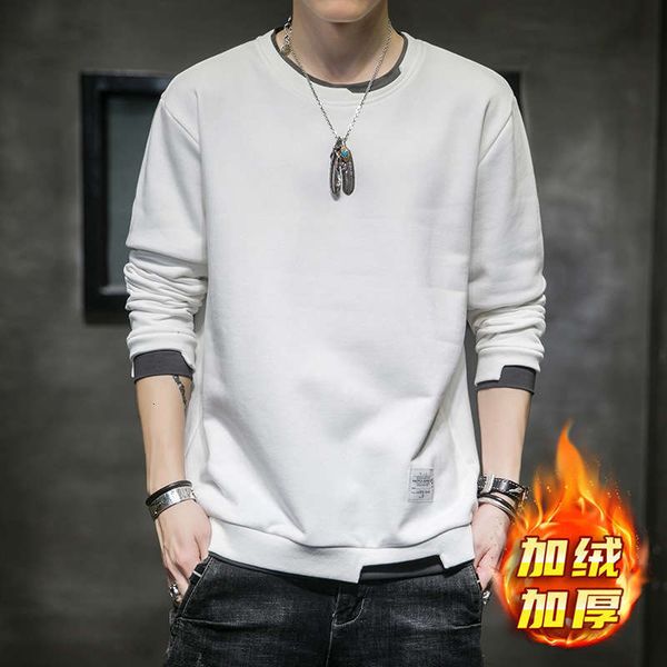 

tracksuits pure color men's sweater brand casual pullover loose sports plush autumn and winter, Gray