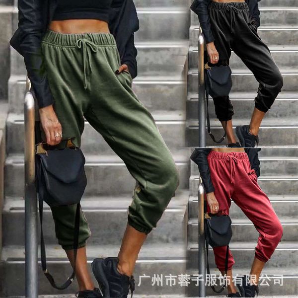 

autumn and winter solid color fashion elastic waist casual harem pants, Black;white