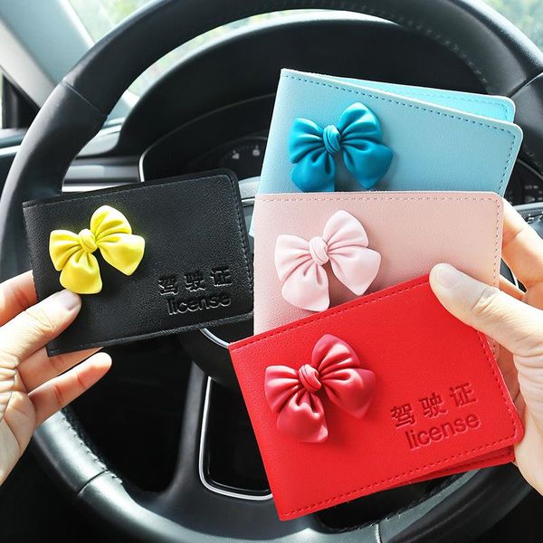 

car organizer driver license leather bowknot card id holders document cover thin-section storage bag interior female decoration