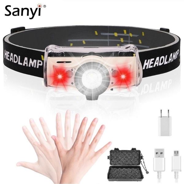 

sensor headlamp zoom focus usb rechargeable torch outdoor fishing waterproof camping hunting head lamp headlamps