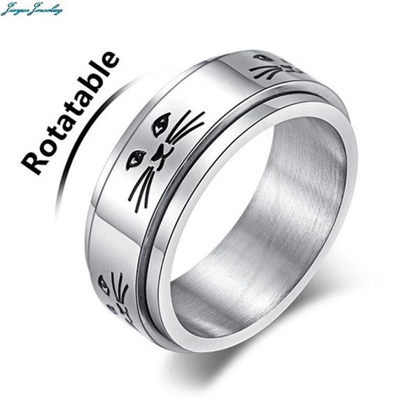 

wedding rings lovely cat trendy for women spinner rotating stainless steel women's ring box comfort fit band, Slivery;golden