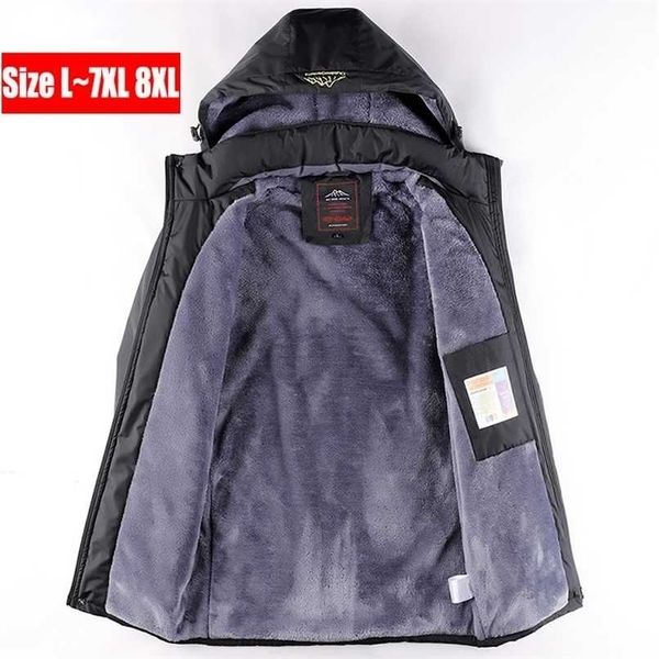 

men's fleece jacket plus 7xl 8xl winter parka large size 5xl coat men hooded snow outerwear thick warm waterproof male 211206, Black