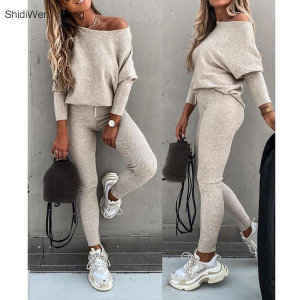 

fashion spring autumn 2 piece sets womens outfits solid long sleeve & high waist drawstring pants set women's tracksuits, Gray