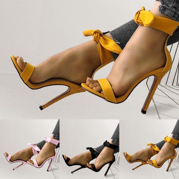 

sandals woman ladies summer fashion bow lace up flat head high heel solid beach shoes plus size mujer d16#, Black