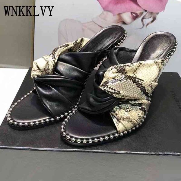 

new summer sandals genuine leather string beaded decor personality slippers women high heels party dress shoes stilettos mules, Black