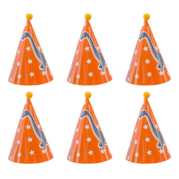 

party hats 6pcs printing paper hat kids birthday cap cone pompon supplies (orange)
