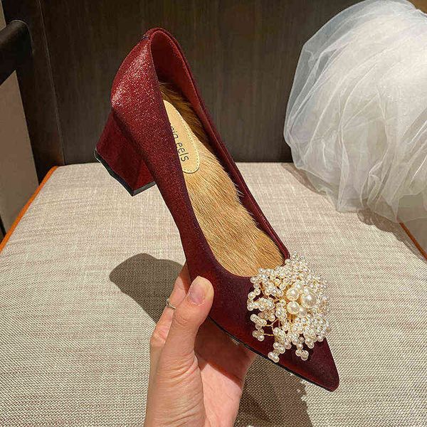 

dress shoes 5118-1 pointed heel's thick heels 2022 autumn french high sense xiuhe wedding drs annual meeting single shoes, Black