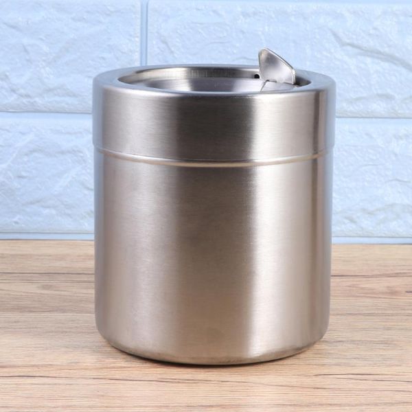

waste bins portable car ashtray mini windproof cigarette lidded case stainless steel tools(silver)