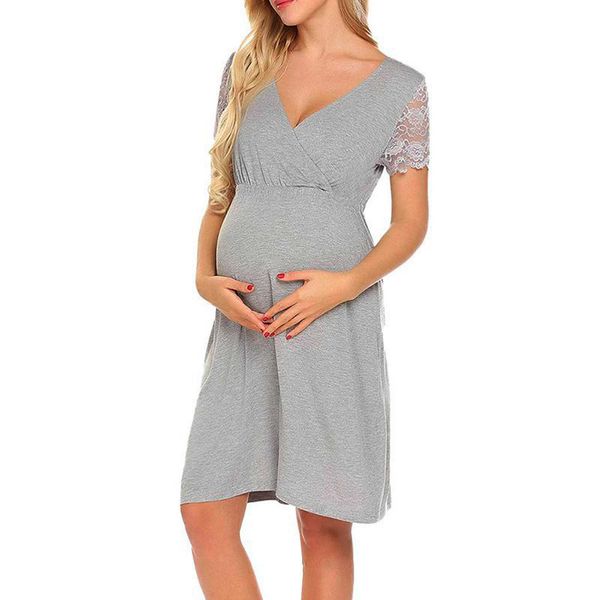 Vestido para mulheres grávidas Maternidade Vestidos Mulheres Sexy Slim Cruz Mulheres Maternidade Enfermagem Nightgown Cor Sólida Vestido Gravidez Q0713