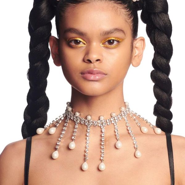 

chains fashion rhinestone pearl necklace pendant long tassel water drop collar neck chain bride wedding jewelry party accessories, Silver