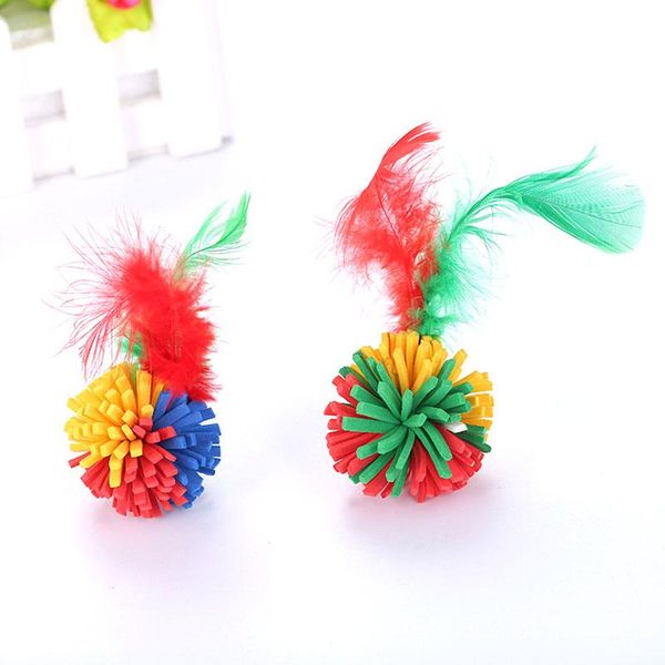 

pcs colorful sponge balls cats toys with feathers kitten interactive dc120 cat