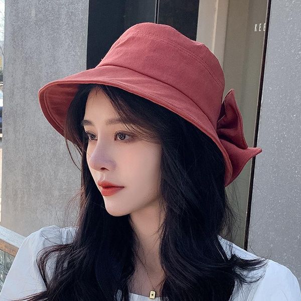 

summer hats female bifurcate bowknot hat sun after folding beach fisherman wide brim, Blue;gray