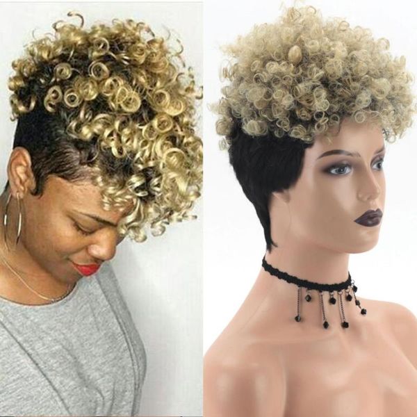 

synthetic wigs short kinky curly wig for black women blonde to afro natural as real hair cosplay party