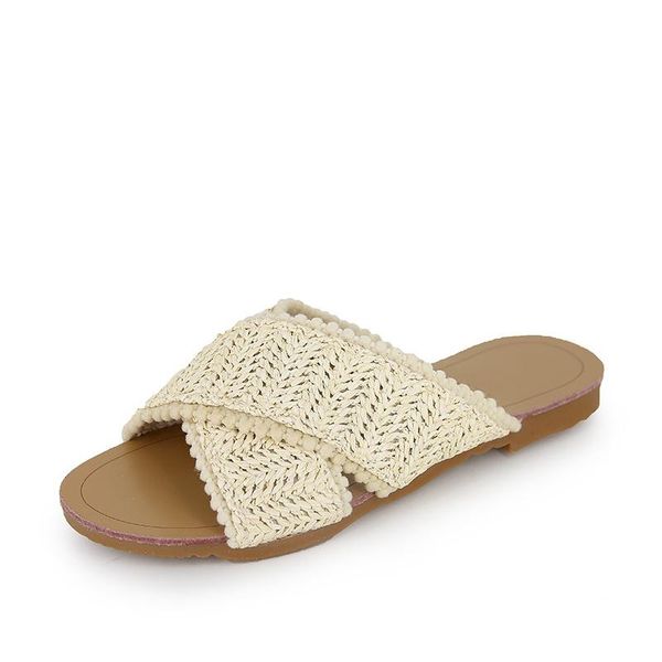 

women slippers summer non-slip flip flops female outdoor fashion straw beach shoes solid slides comfort flats, Black