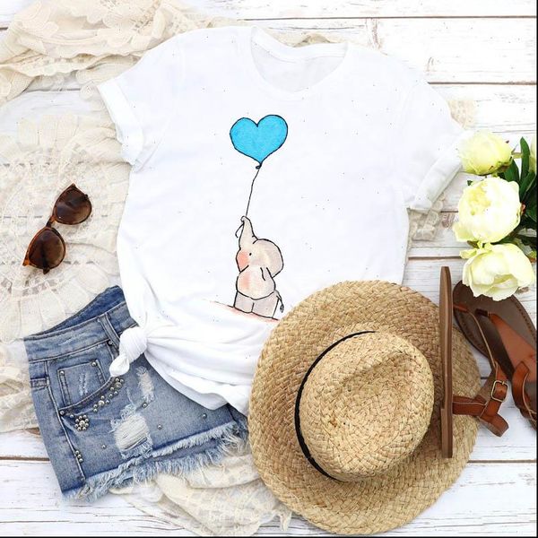 

womens t shirt women graphic cartoon love animal casual 90s cute short sleeve print tees clothing female, White